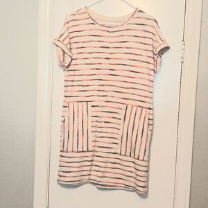 Lou & Grey Size S Small Neon Pink Striped Terry Dress with Pockets Cream Womens